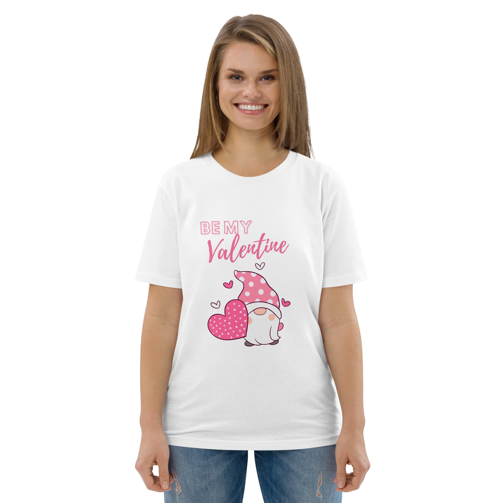 Shop Pink Be My Valentine Gnome Unisex Organic Cotton T-shirt, T-shirts, USA Boutique