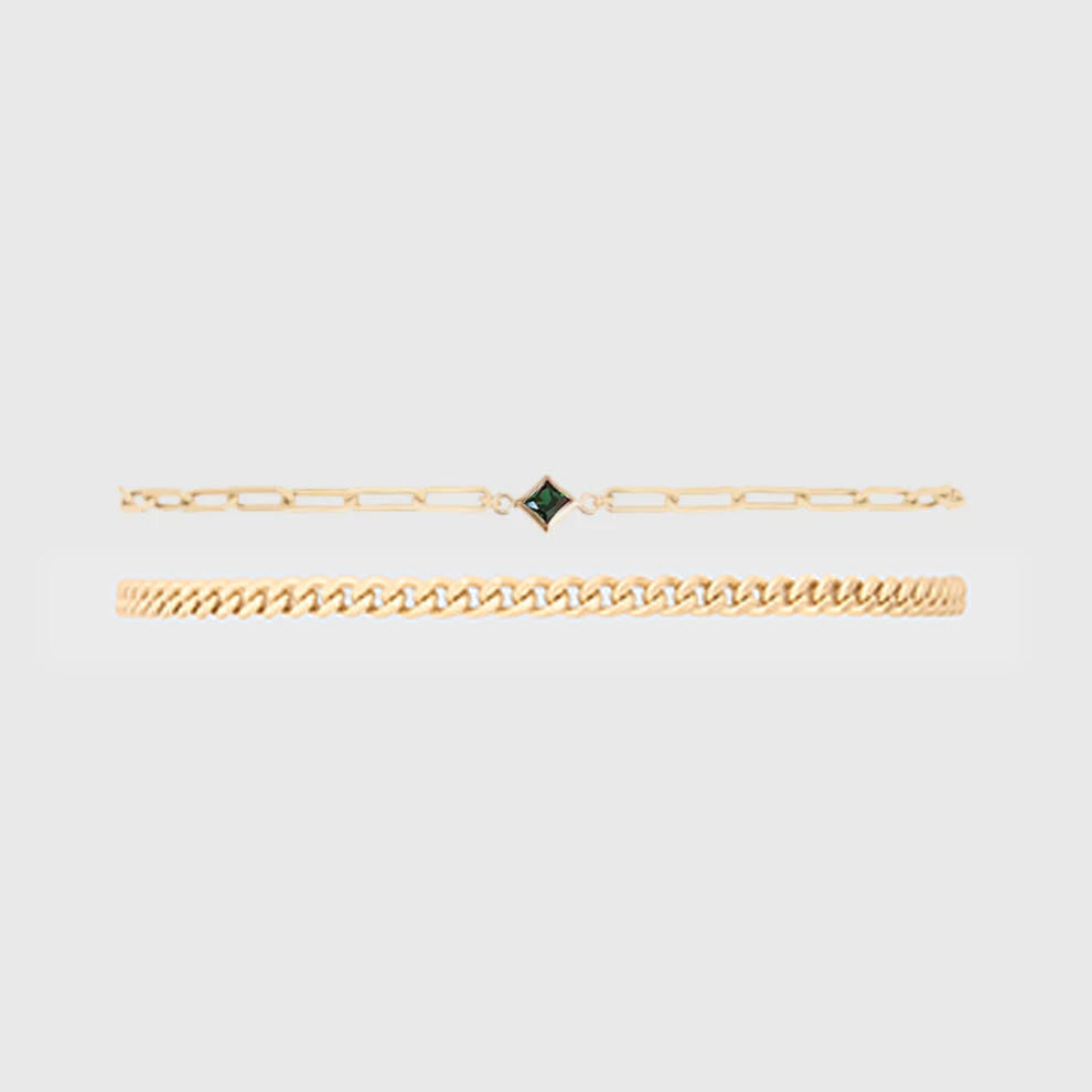 Birthstone Gabi Curb Bracelet Stack | 14K Gold Filled, Bracelets, $ 128.00, A Moment Of Now™