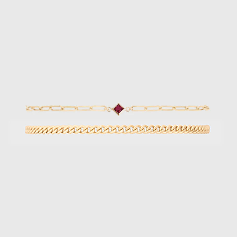 Birthstone Gabi Curb Bracelet Stack | 14K Gold Filled, Bracelets, $ 128.00, A Moment Of Now™