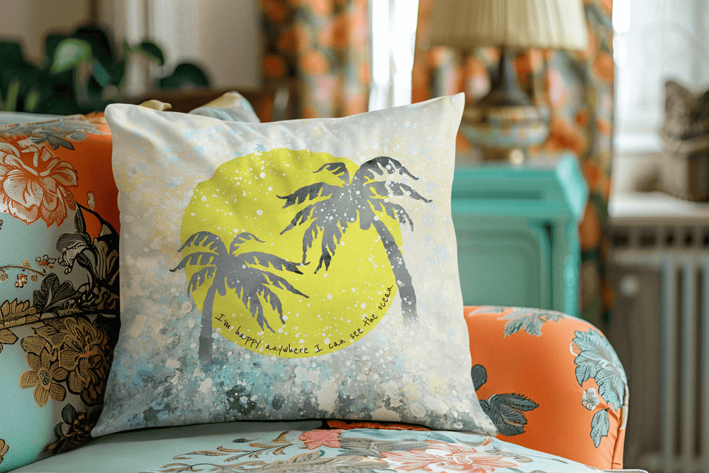 Watercolor Tropical Ocean Palm Tree Decorative Accent Throw Pillow Cushion, Throw Pillows, $ 55.00, A Moment Of Now™