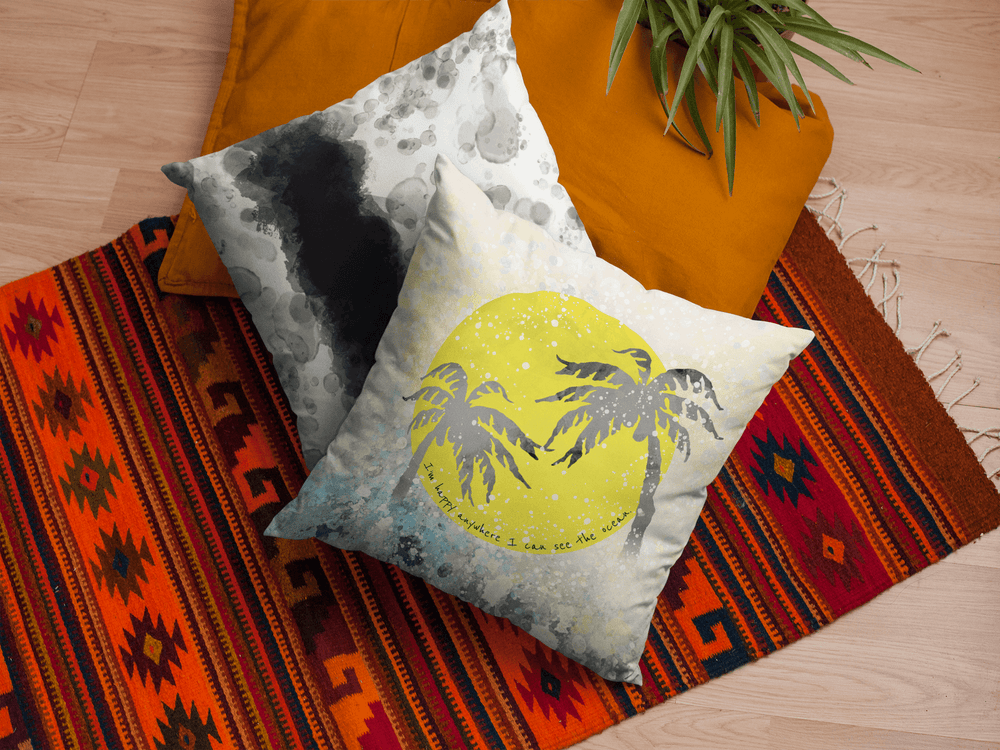 Watercolor Tropical Ocean Palm Tree Decorative Accent Throw Pillow Cushion, Throw Pillows, $ 55.00, A Moment Of Now™