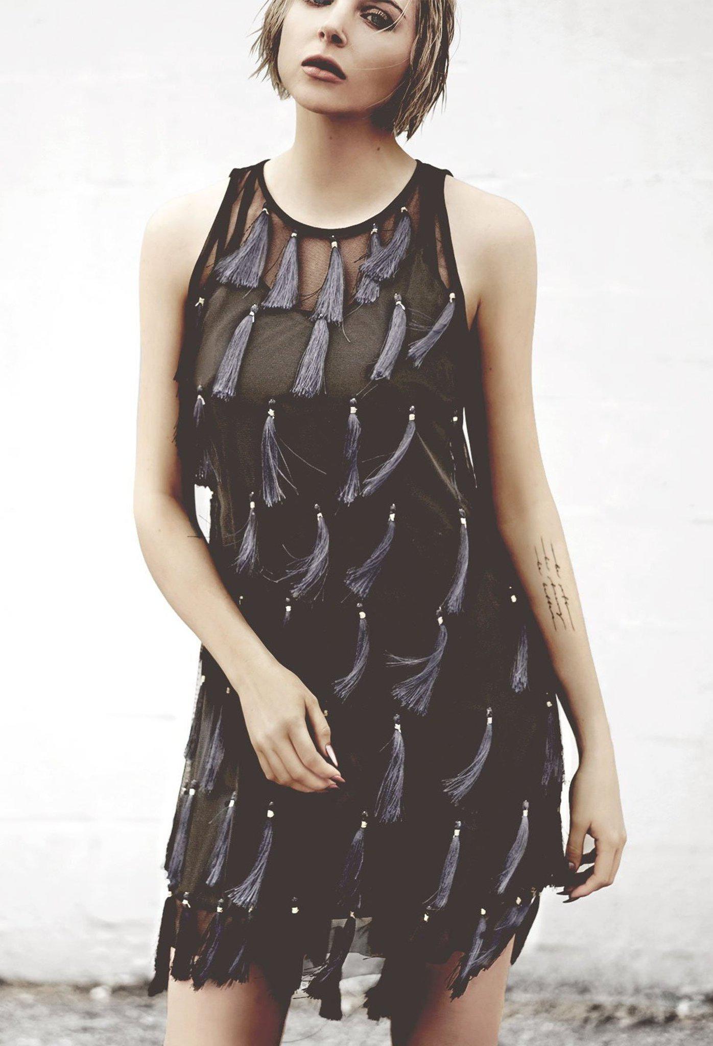 Flapper Chic Tassel Dress in Black + Sapphire | Boutique In USA, Dresses, $ 198.00, A Moment Of Now™