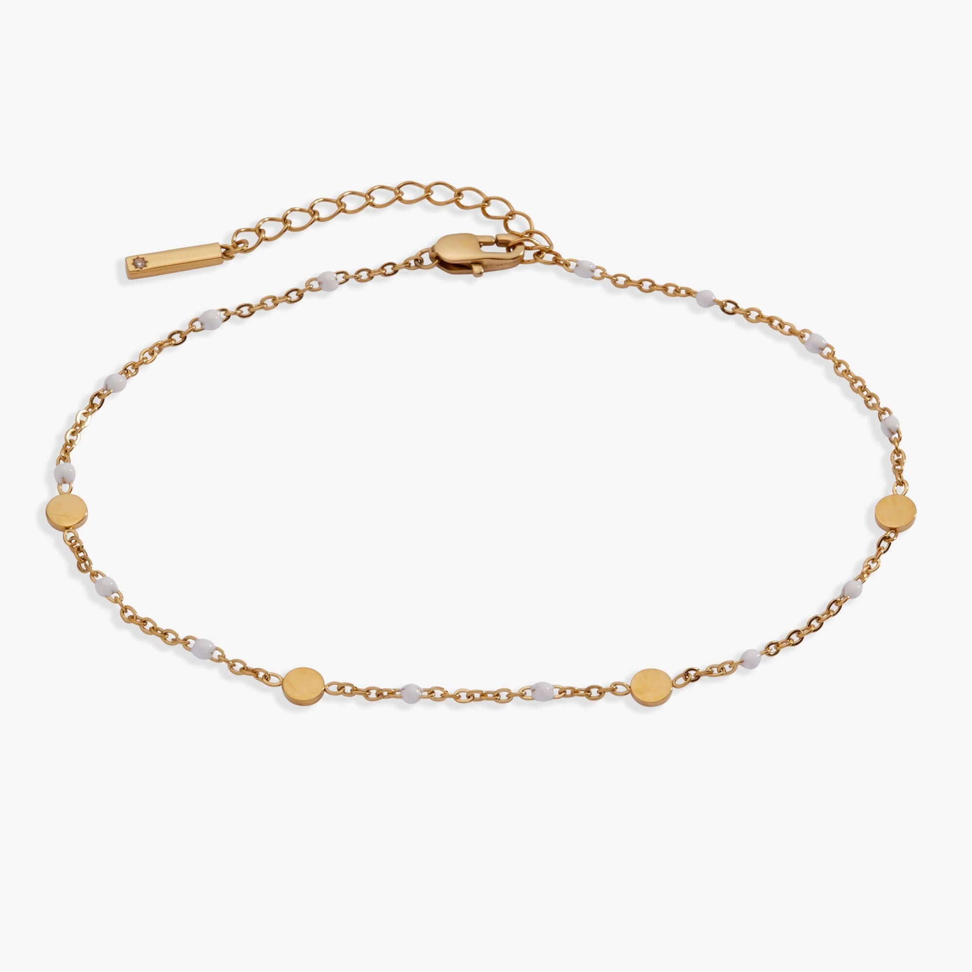 White Enameled Chain Coin Station Anklet