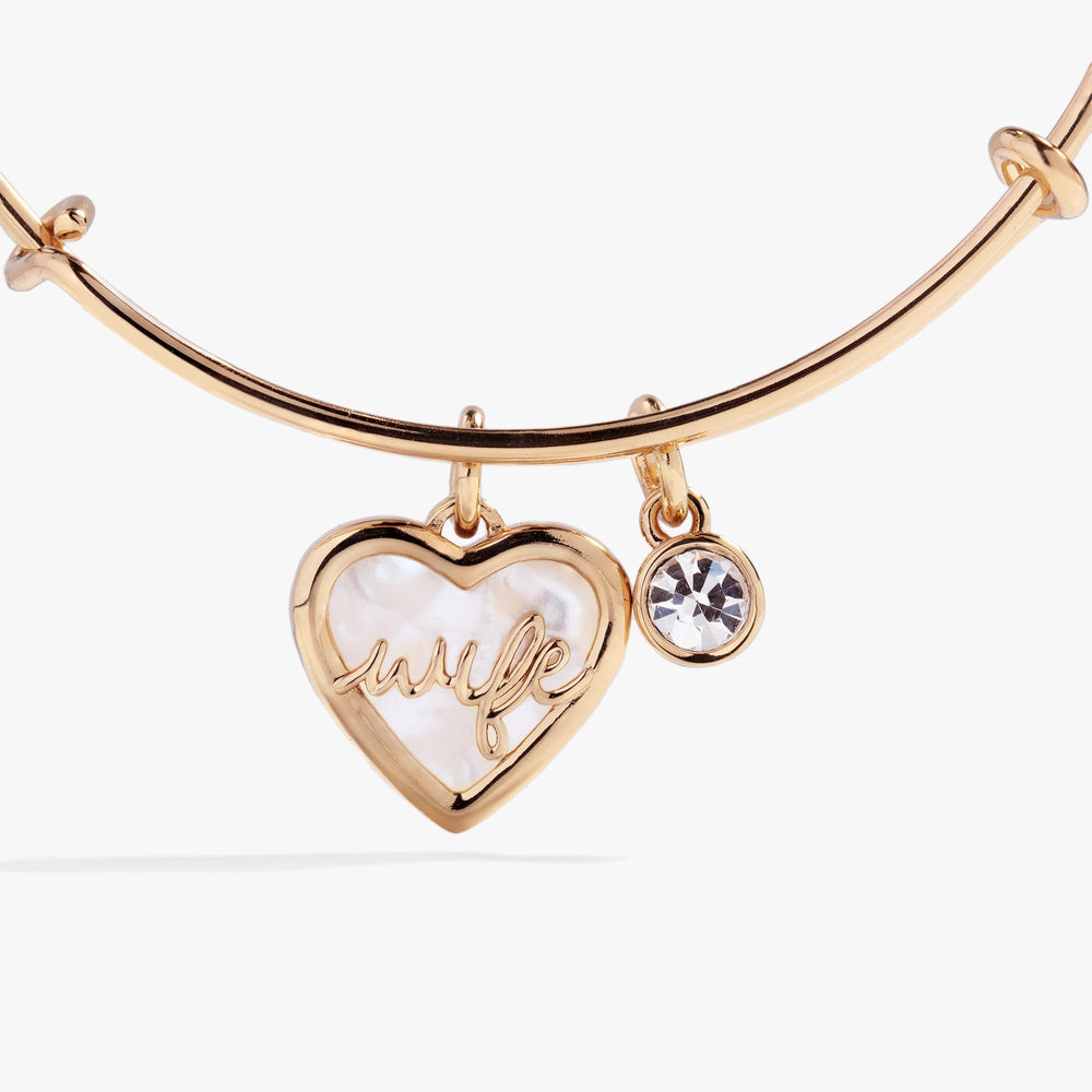Wife Mother of Pearl Heart Bangle, Bracelets, $ 34.00, A Moment Of Now™