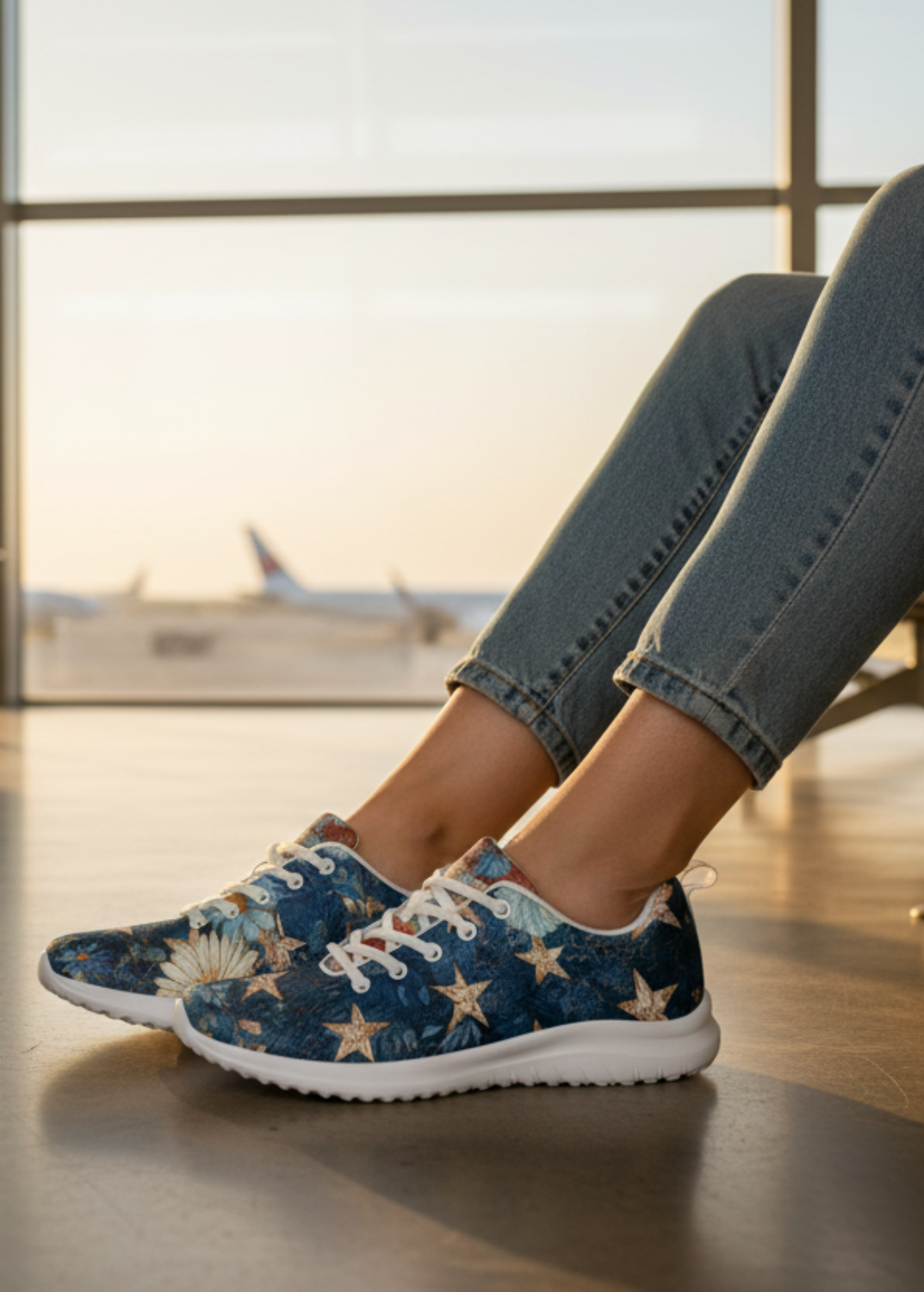 Star-Spangled Bloom Patriotic Floral Women's Sneakers