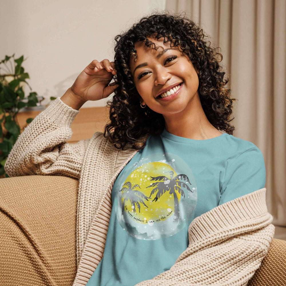 Watercolor Tropical Sunset & Ocean T-Shirt for Women, T-shirts, $ 32.00, A Moment Of Now™