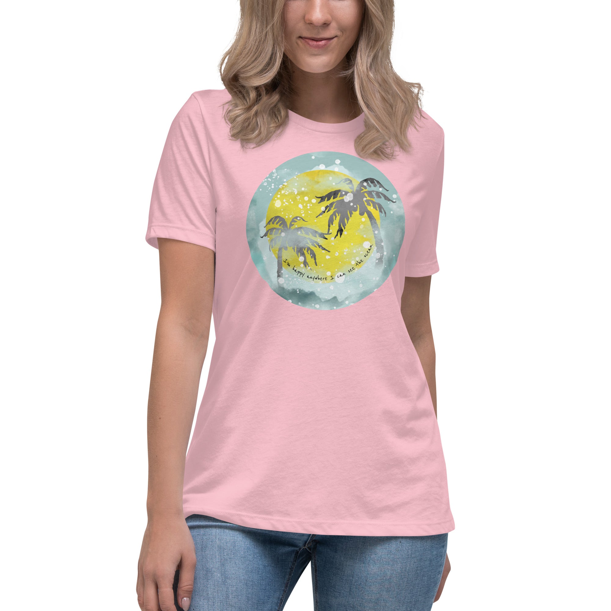 Watercolor Tropical Sunset & Ocean Women's Relaxed T-Shirt