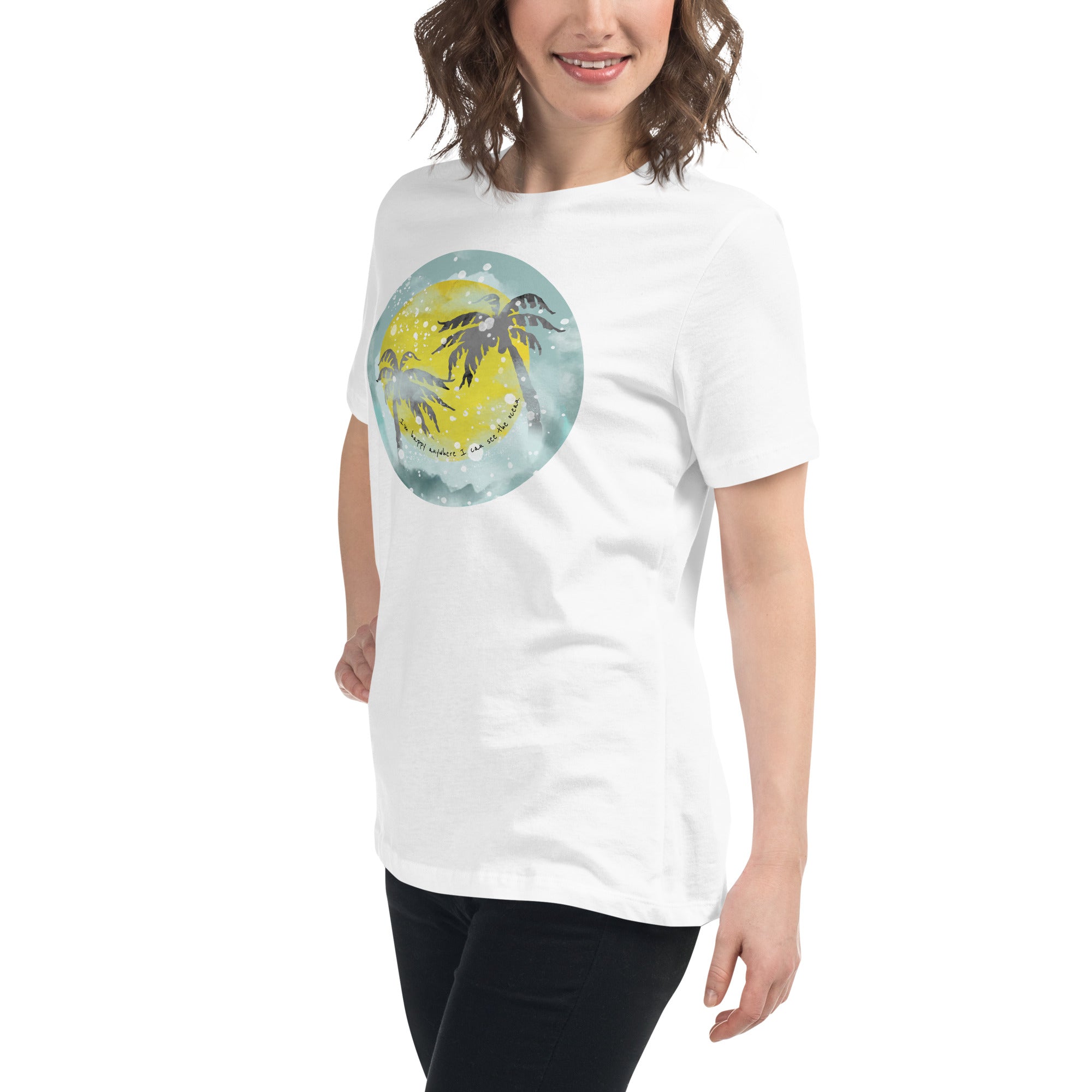 Watercolor Tropical Sunset & Ocean Women's Relaxed T-Shirt