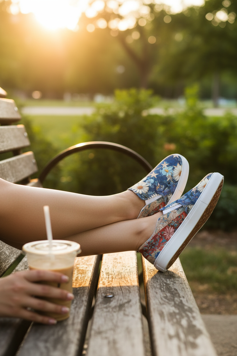 Star-Spangled Bloom Slip-On Canvas Van Sneakers