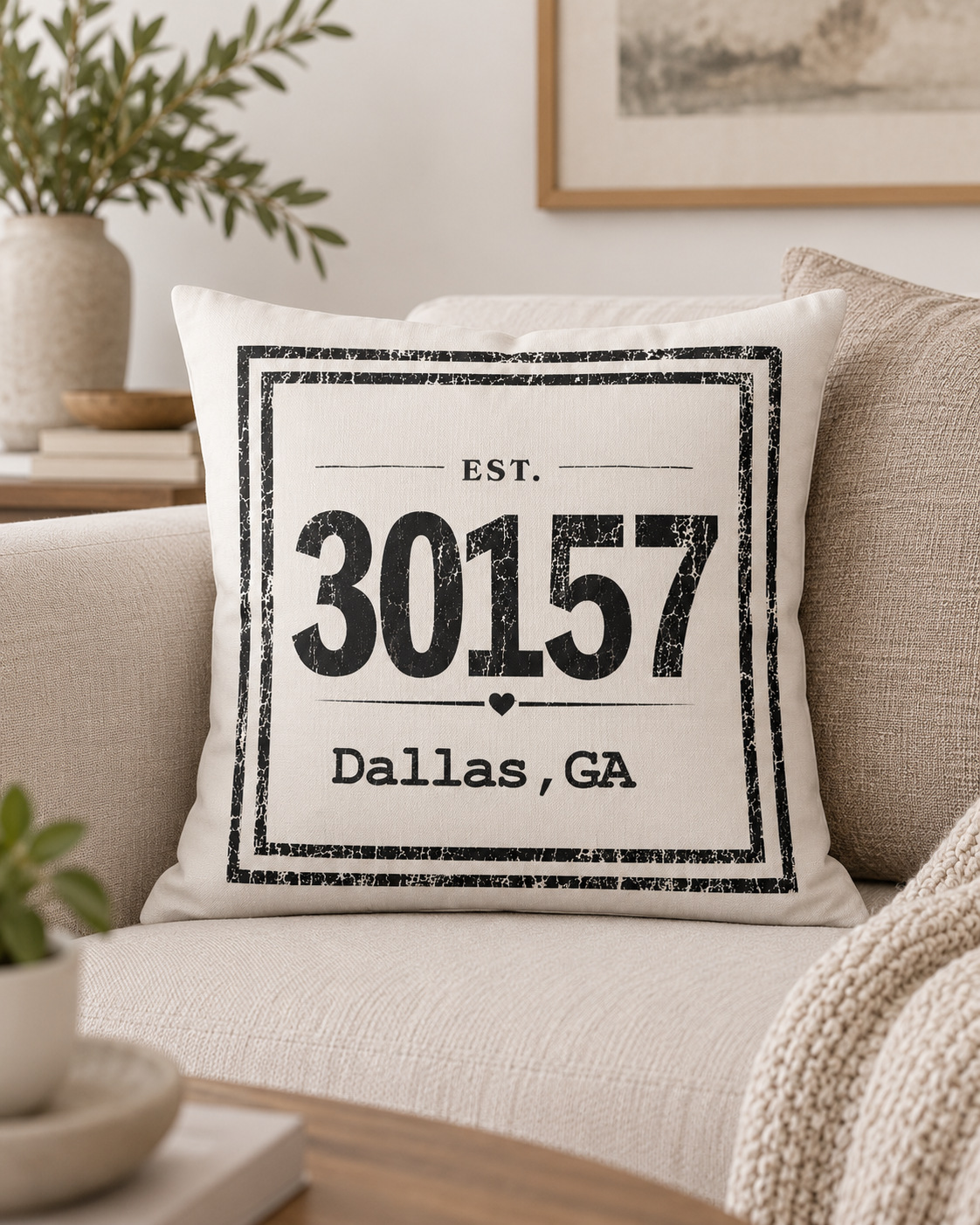Personalized ZIP Code Pillow — Custom City State Hometown & Housewarming Gift