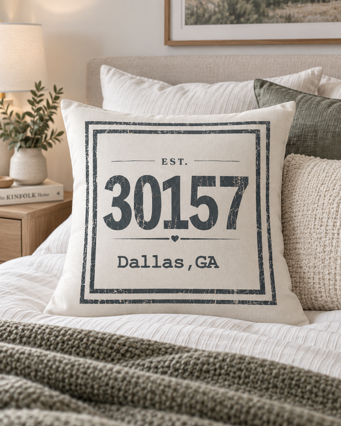 Personalized ZIP Code Pillow — Custom City State Hometown & Housewarming Gift