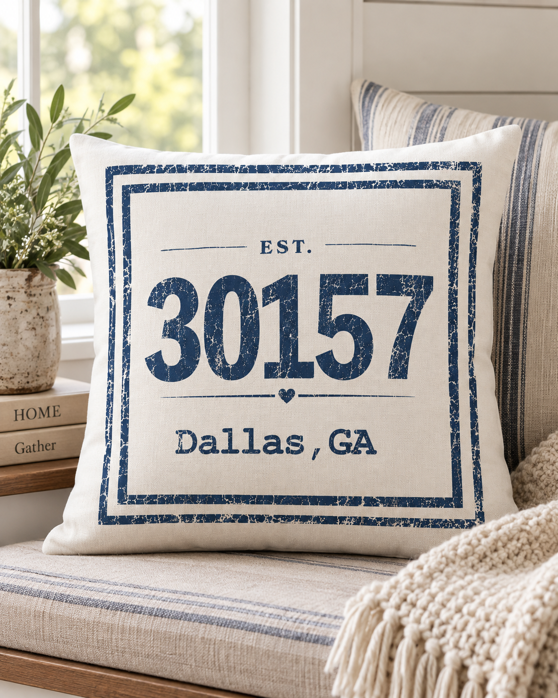 Personalized ZIP Code Pillow — Custom City State Hometown & Housewarming Gift