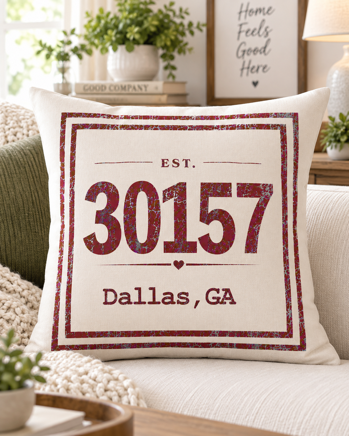 Personalized ZIP Code Pillow — Custom City State Hometown & Housewarming Gift