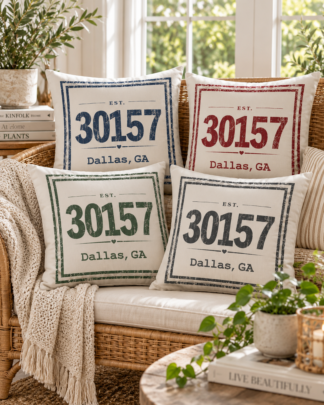 Personalized ZIP Code Pillow — Custom City State Hometown & Housewarming Gift