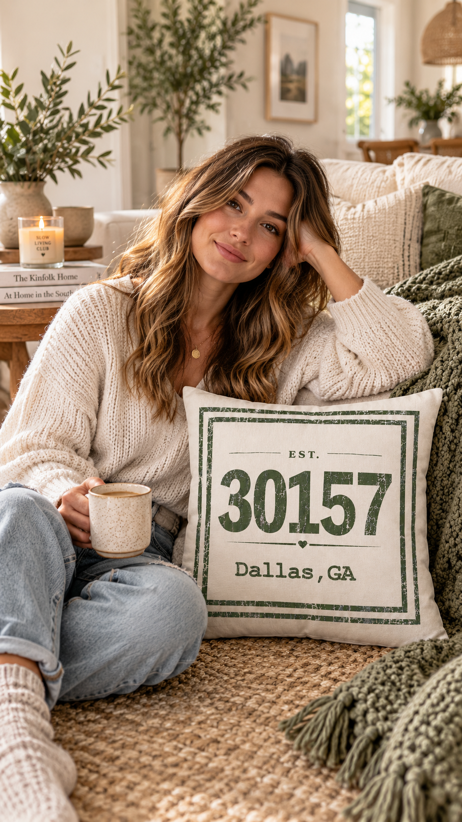 Personalized ZIP Code Throw Pillow — Custom City & State Decor