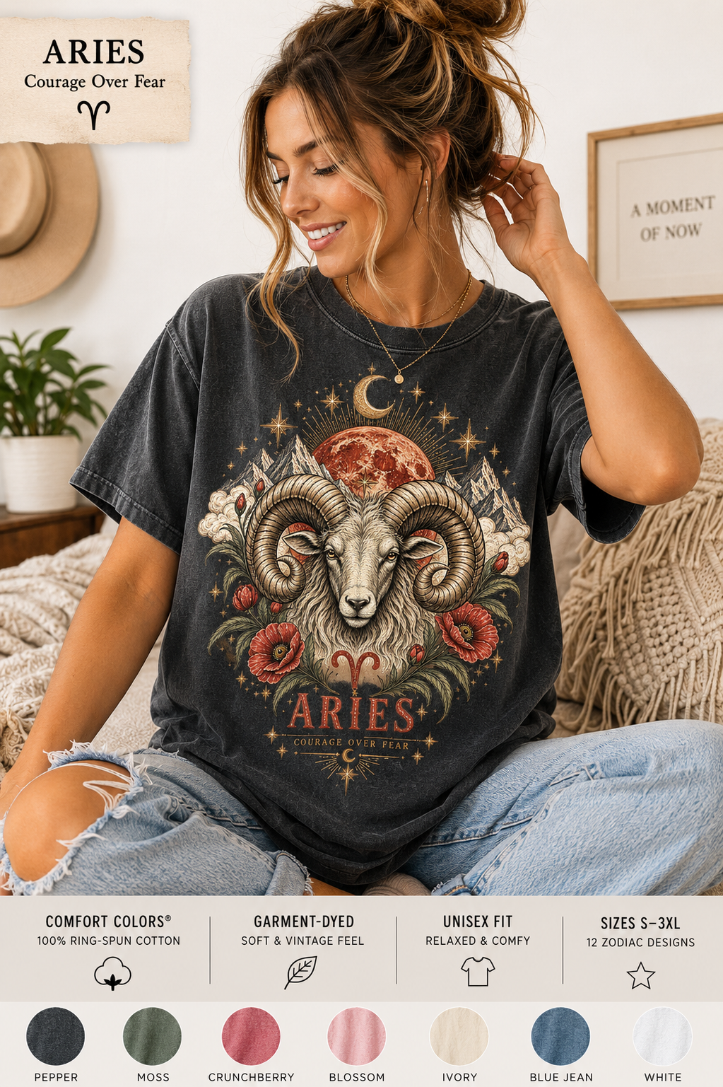 Aries Comfort Colors zodiac graphic t-shirt mockup