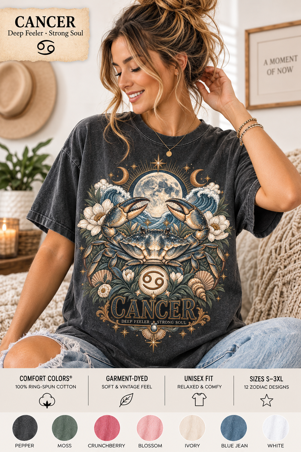 Cancer Comfort Colors zodiac graphic t-shirt mockup