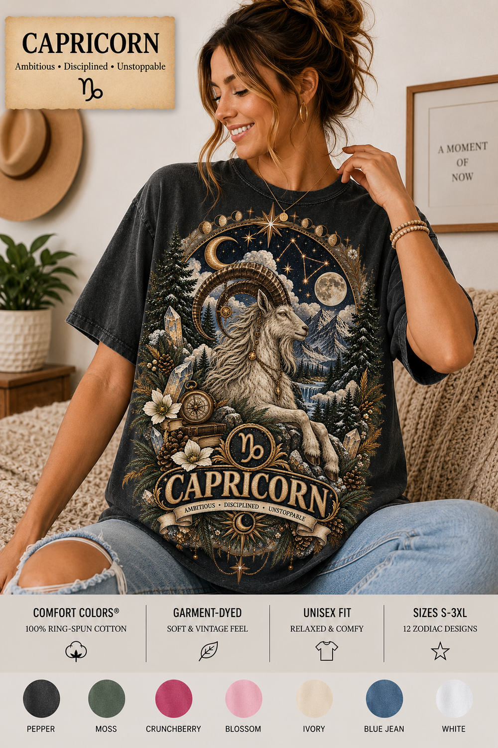 Capricorn Comfort Colors zodiac graphic t-shirt mockup