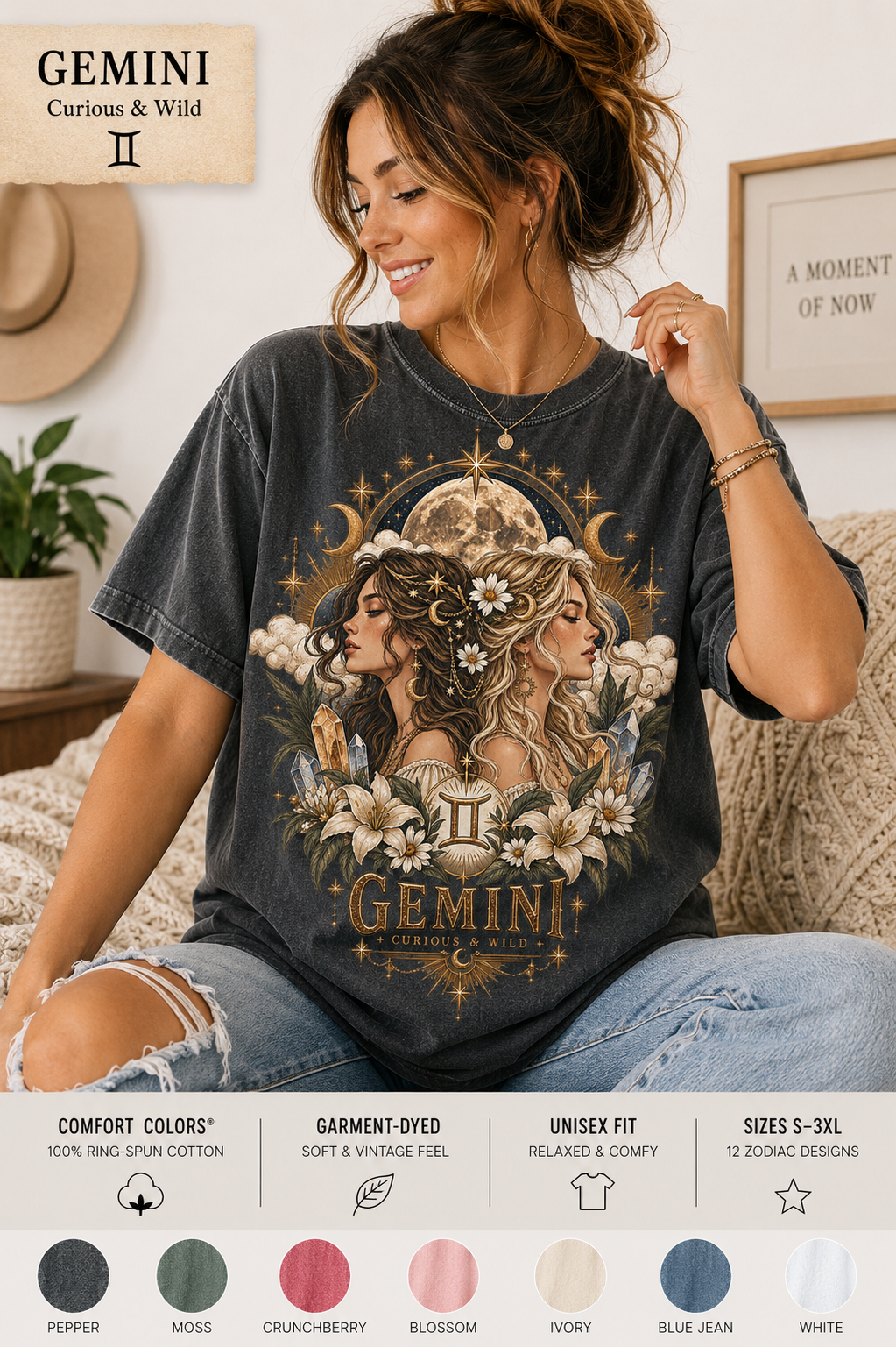 Gemini Comfort Colors zodiac graphic t-shirt mockup