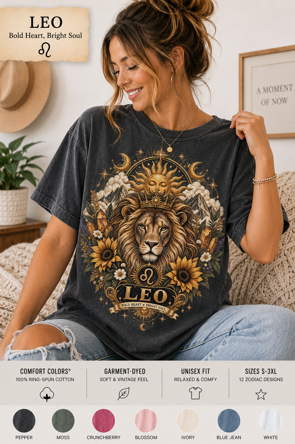 Leo Comfort Colors zodiac graphic t-shirt mockup