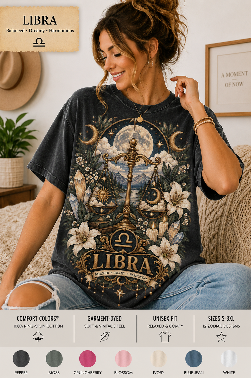 Libra Comfort Colors zodiac graphic t-shirt mockup