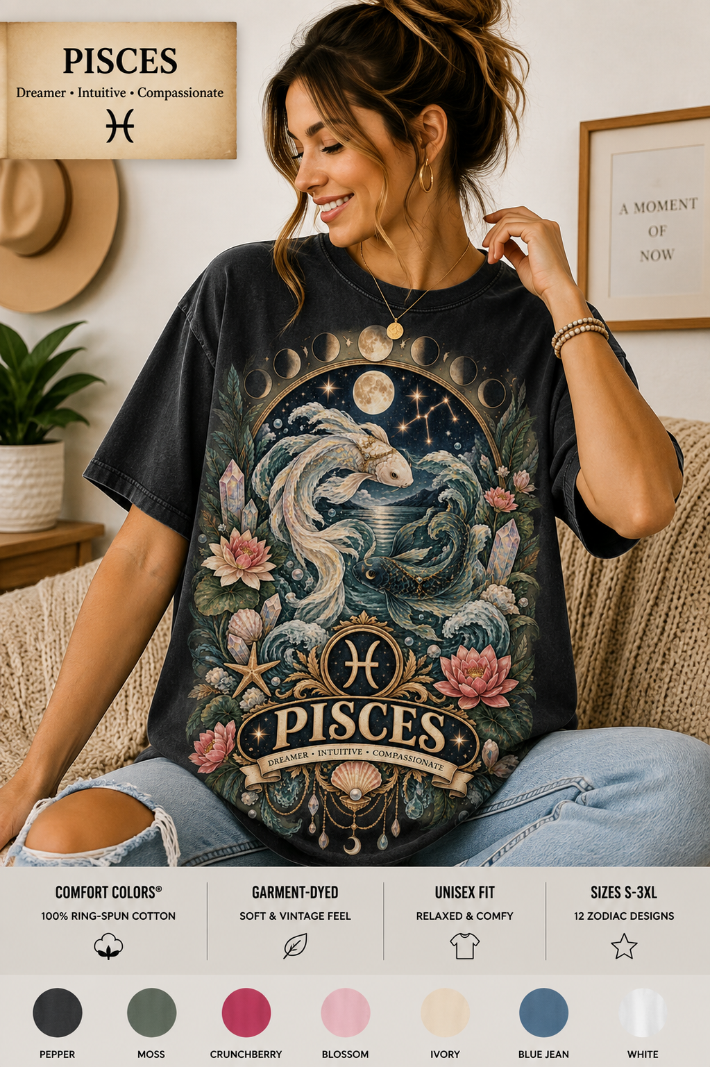 Pisces Comfort Colors zodiac graphic t-shirt mockup