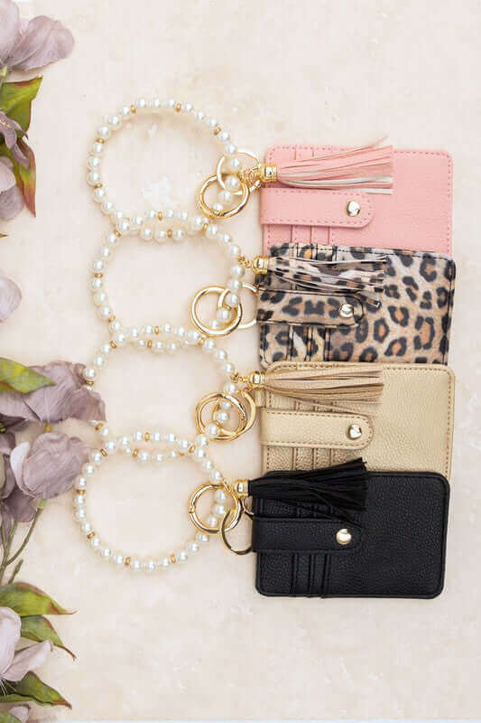 Pearl Key Ring Vegan Leather Wallet Bracelet, Wallet Bracelets, $ 30.95, A Moment Of Now™