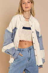 Oversized Shacket with Frayed Edge Hem, POL, $ 75.00