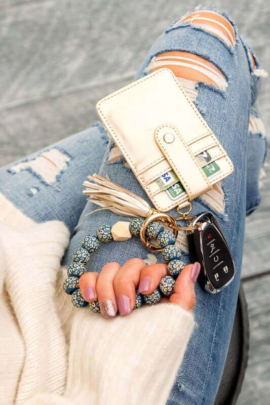 Leopard Beaded Key Ring Wallet Bracelet, Wallet Bracelets, $ 30.95, A Moment Of Now™