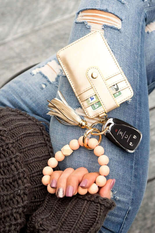Leopard Beaded Key Ring Wallet Bracelet, Wallet Bracelets, $ 30.95, A Moment Of Now™