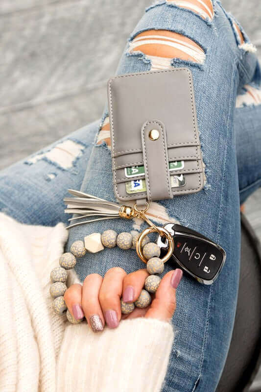 Leopard Beaded Key Ring Wallet Bracelet, Wallet Bracelets, $ 30.95, A Moment Of Now™