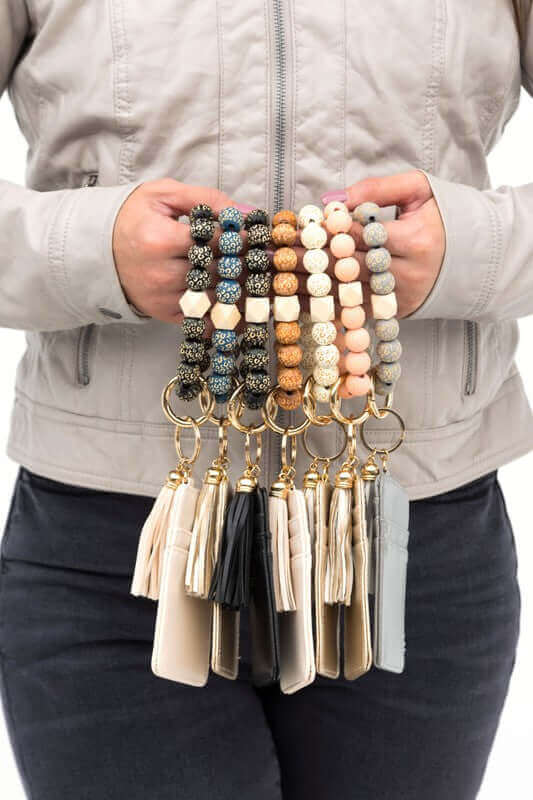 Leopard Beaded Key Ring Wallet Bracelet, Wallet Bracelets, $ 30.95, A Moment Of Now™