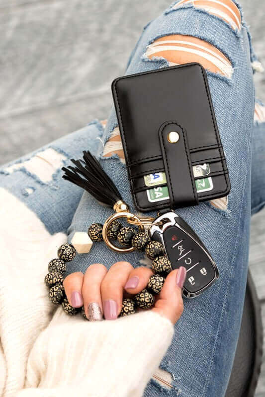 Leopard Beaded Key Ring Wallet Bracelet, Wallet Bracelets, $ 30.95, A Moment Of Now™