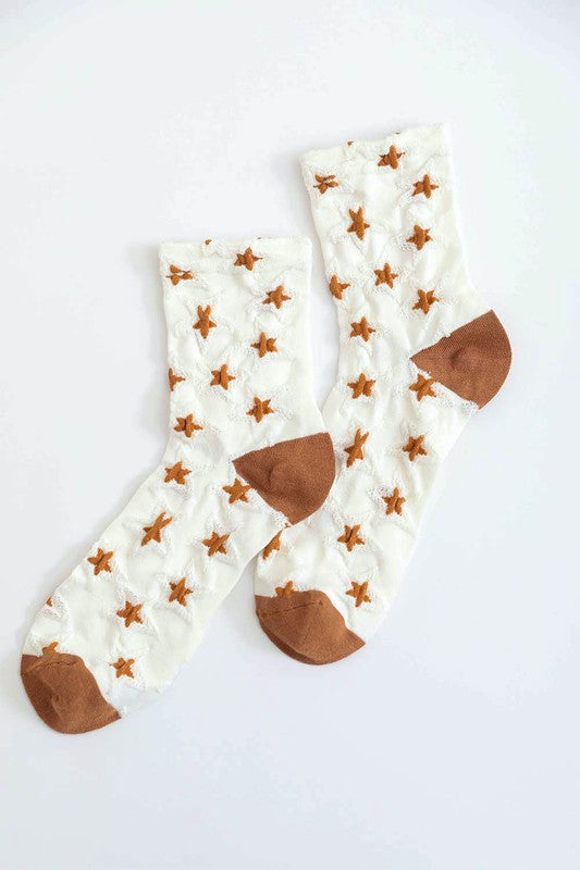 Shop Star Design Socks in Beige Black Mustard Pink White, Socks, USA Boutique