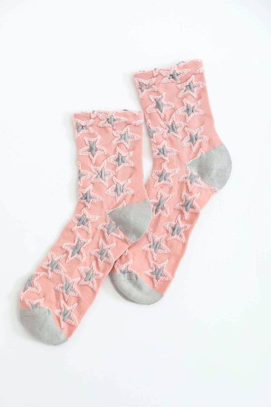 Shop Star Design Socks in Beige Black Mustard Pink White, Socks, USA Boutique
