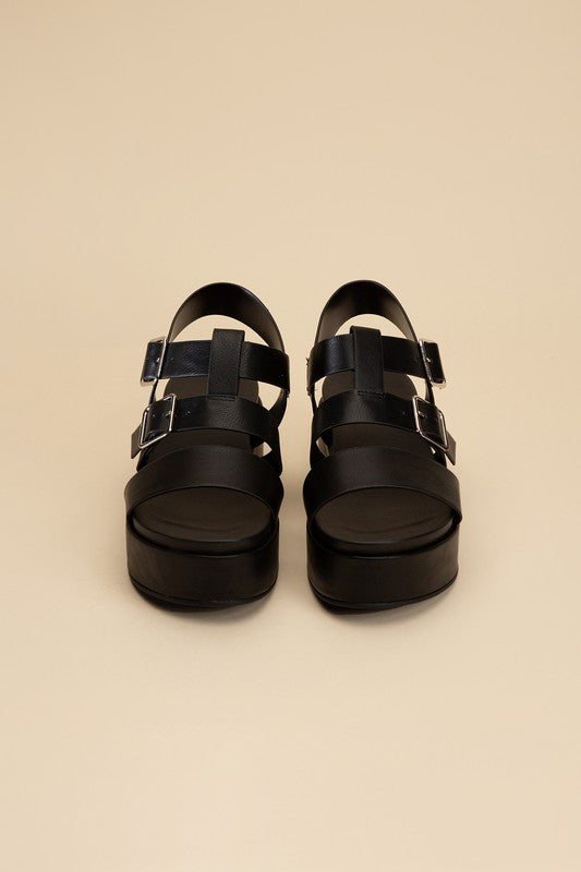 Shop Women's Summer Platform Chunky Sandals In Black & Natural, Sandals, USA Boutique