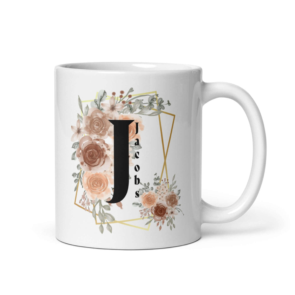 Personalized Custom Initial Letter & Name Monogram Watercolor Floral Design Coffee Mug Cup, Mugs, $ 25.00, A Moment Of Now™
