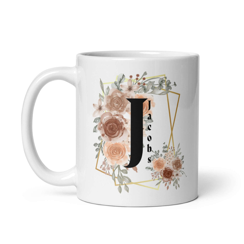 Personalized Custom Initial Letter & Name Monogram Watercolor Floral Design Coffee Mug Cup, Mugs, $ 25.00, A Moment Of Now™