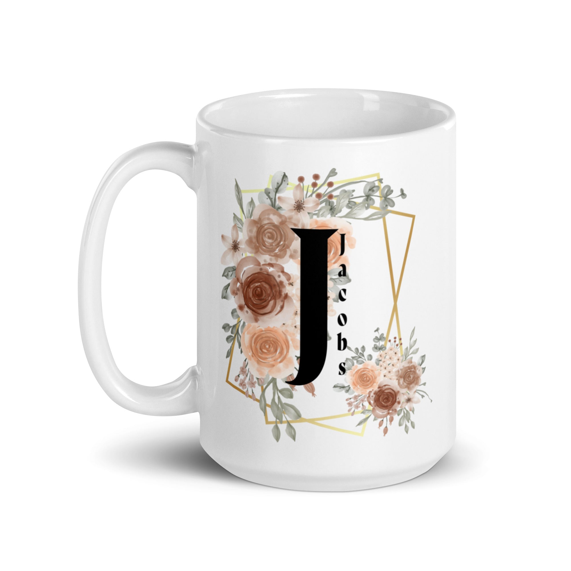 Shop Personalized Custom Initial Letter & Name Monogram Watercolor Floral Design Coffee Mug Cup, Mugs, USA Boutique