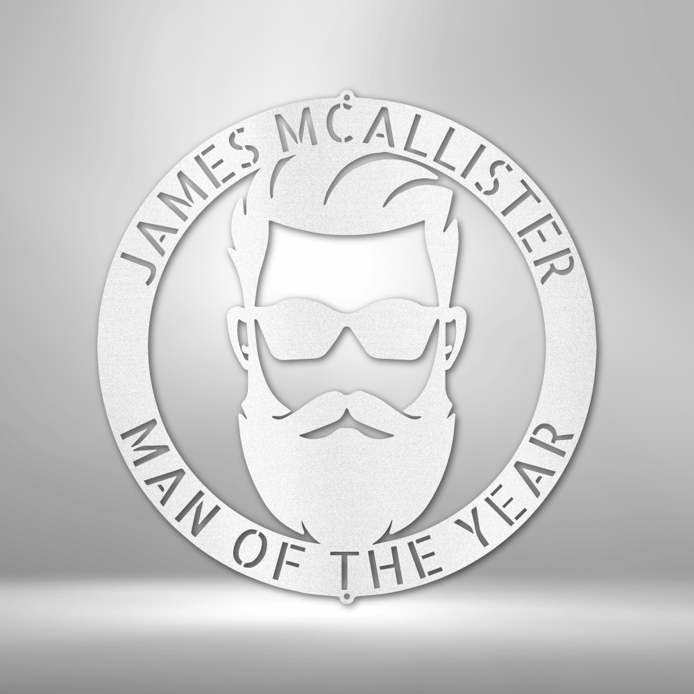 Shop Man Of The Year Manly Monogram - Custom Name Steel Sign For Him, Wall Decor, USA Boutique