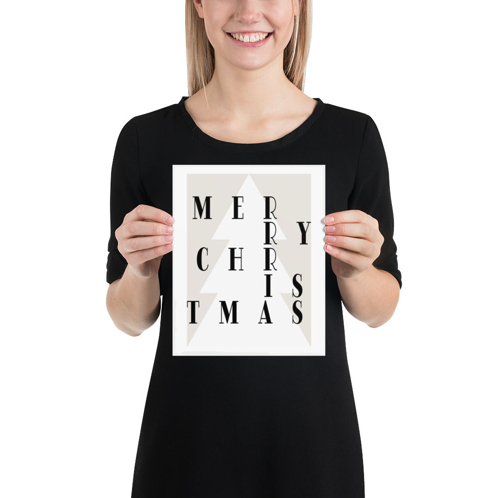 Shop White Merry Christmas Tree Minimalist Holiday Matte Poster Wall Art, Posters, USA Boutique