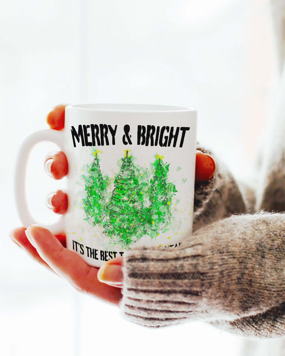 Snowy Christmas Holiday Trees Watercolor Painting Snowflake Pine Trees White Glossy Coffee Tea Cup Mug, Mugs, $ 17.00, A Moment Of Now™