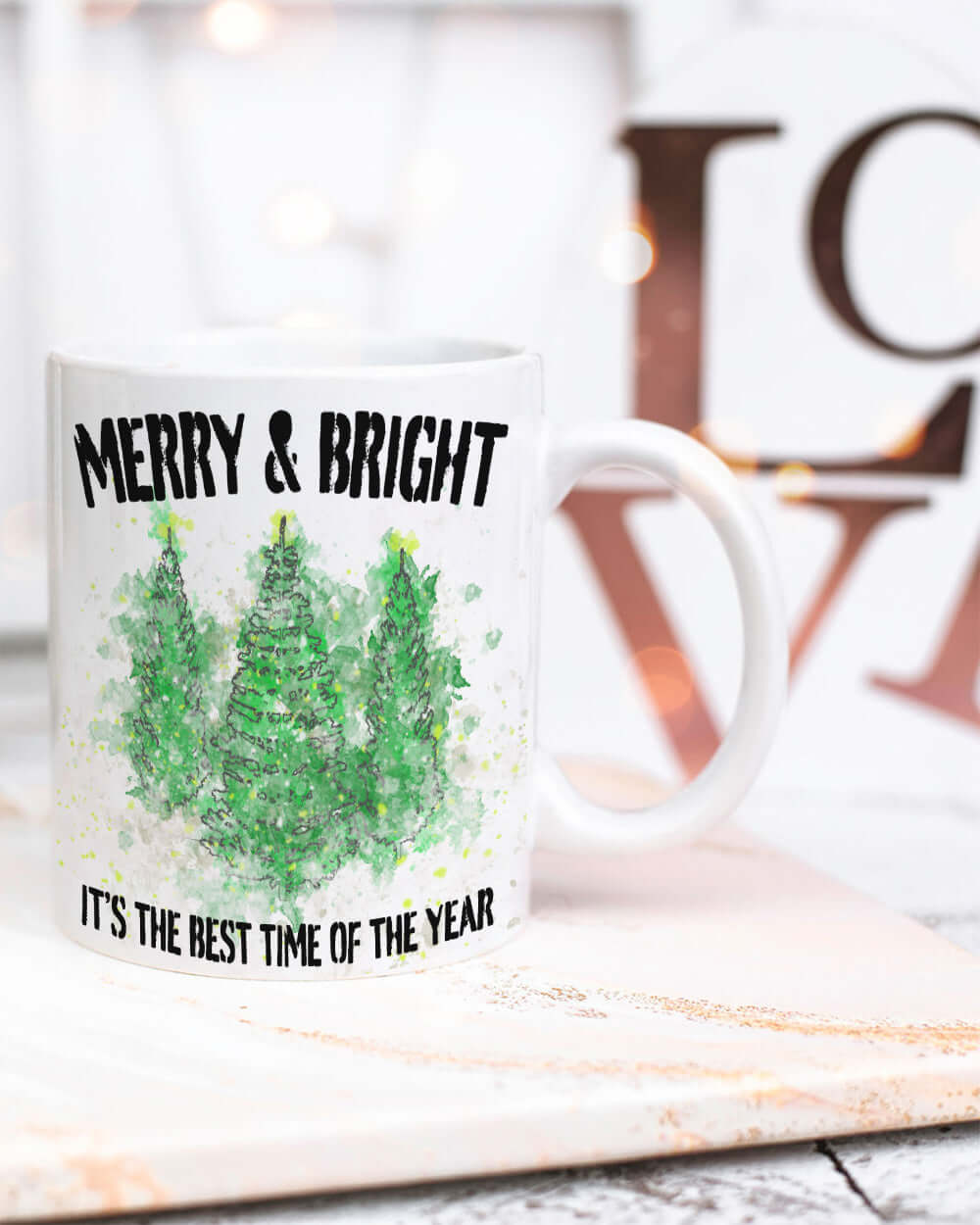 Snowy Christmas Holiday Trees Watercolor Painting Snowflake Pine Trees White Glossy Coffee Tea Cup Mug, Mugs, $ 17.00, A Moment Of Now™