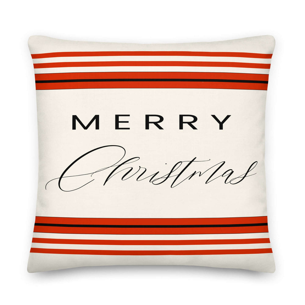 Festive Merry Christmas Holiday Text Graphic with Red Strips Premium Decorative Throw Pillow Accent Cushion, Throw Pillows, $ 55.00, A Moment Of Now™