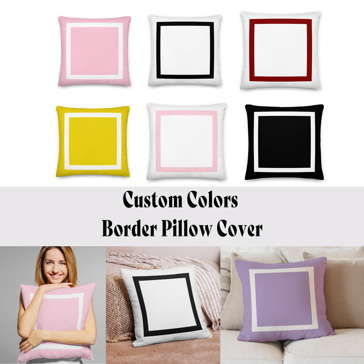 Shop Custom Border Pillow Cover Personalized Border Bed Pillow Cushion Case, Pillow Covers, USA Boutique