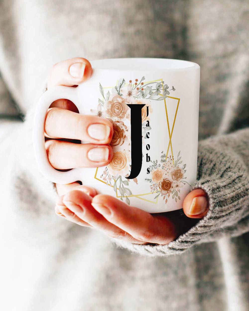 Personalized Custom Initial Letter & Name Monogram Watercolor Floral Design Coffee Mug Cup, Mugs, $ 25.00, A Moment Of Now™