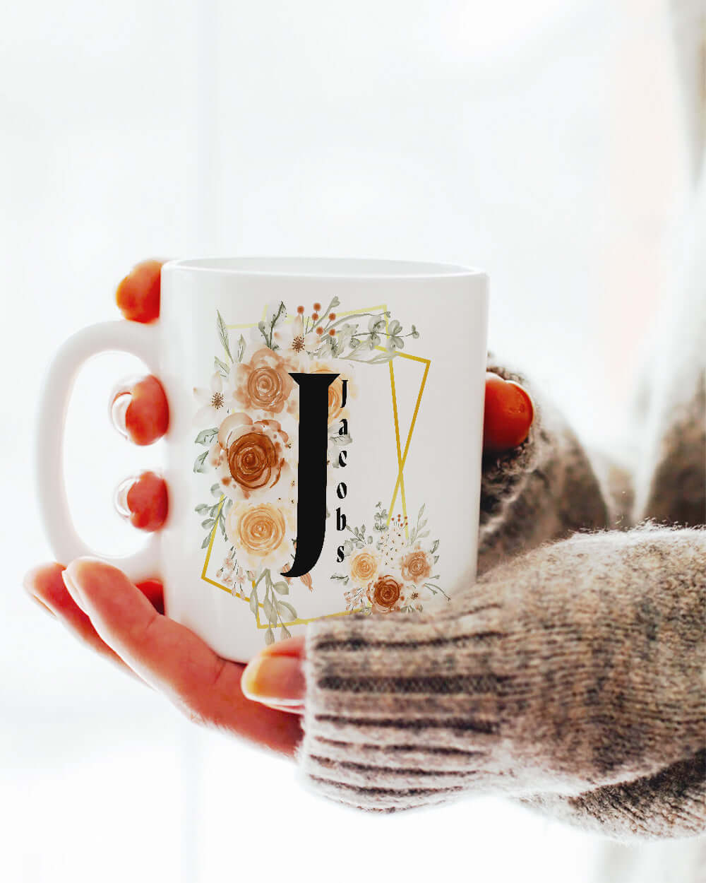 Personalized Custom Initial Letter & Name Monogram Watercolor Floral Design Coffee Mug Cup, Mugs, $ 25.00, A Moment Of Now™
