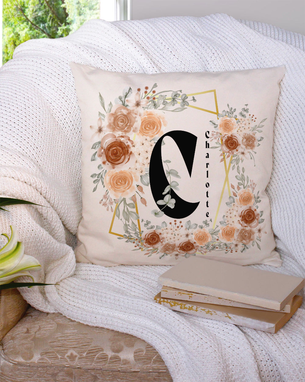 Shop Personalize Pillow with Initial & Name Floral Name Print Throw Pillow, Throw Pillows, USA Boutique