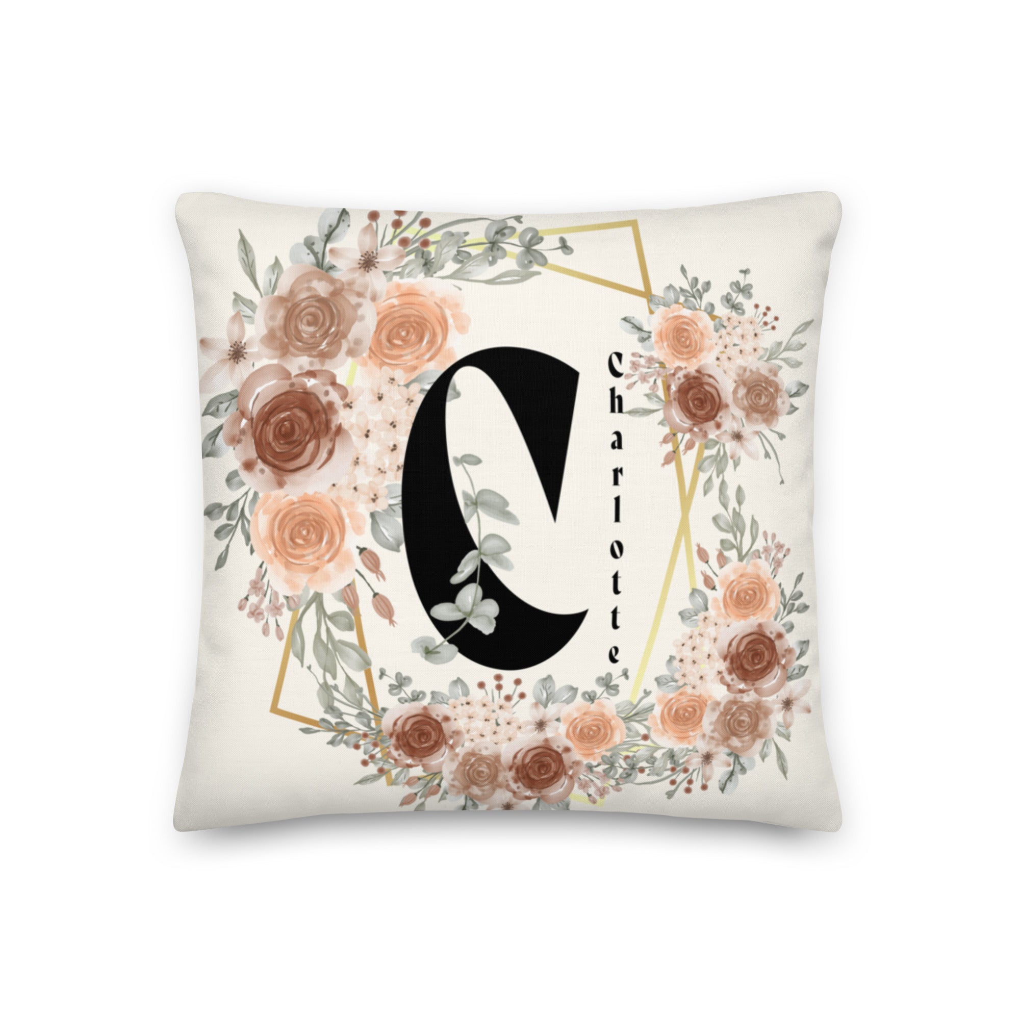 Shop Personalize Pillow with Initial & Name Floral Name Print Throw Pillow, Throw Pillows, USA Boutique