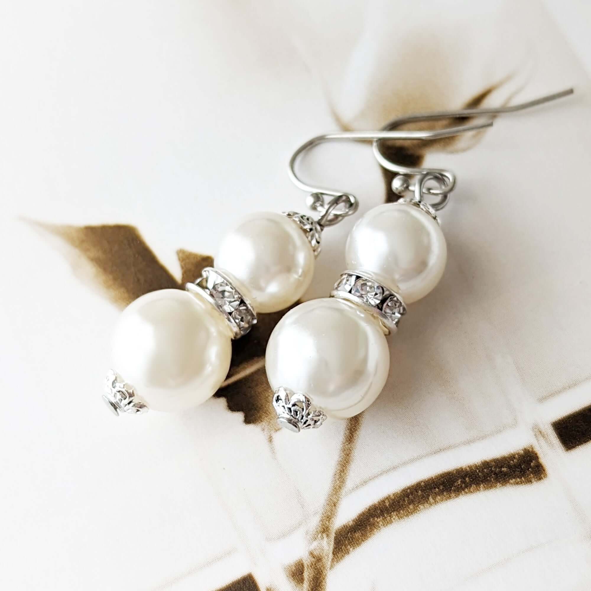 Double Glass Pearl Drop Dangle Earrings, Li-Jacobs, $ 19.99